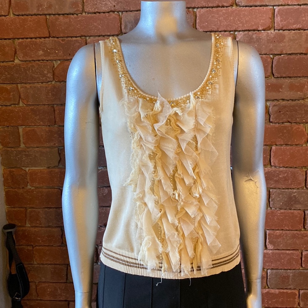 Dressy bejeweled and ruffled tank